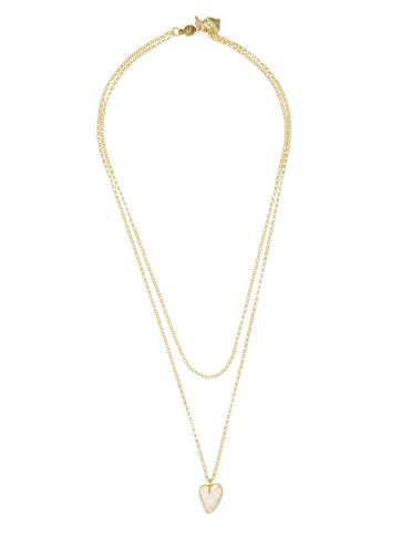 Rose Quartz Gemstone Heart and Tourmaline Gemstone Double Chain Necklace