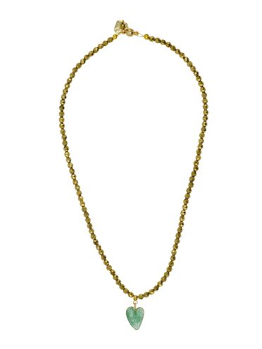 Green Agate Gemstone Heart and Pyrite Gemstone Necklace