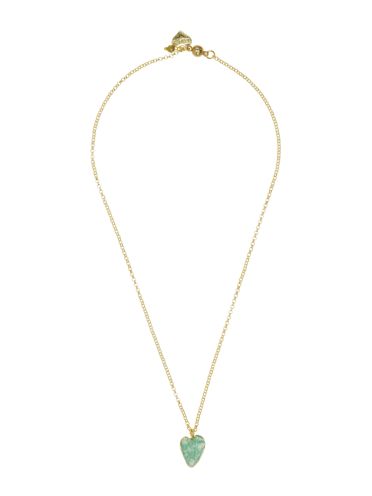 Green Agate Gemstone Heart and Pyrite Chain Necklace