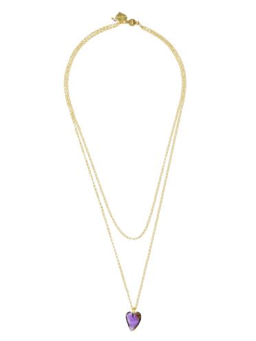 Amethyst Gemstone Heart Double Chain Necklace