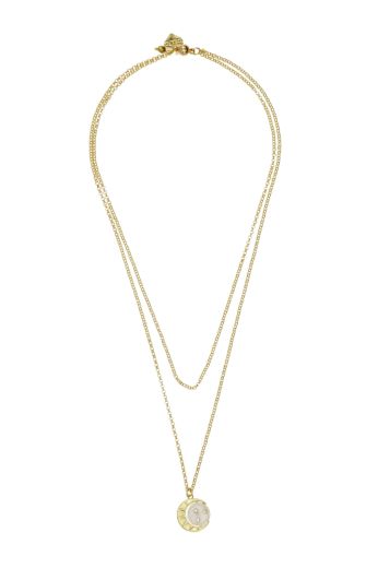 Pyrite Gemstone New Moon, Sun and Stars Layer Chain Necklace