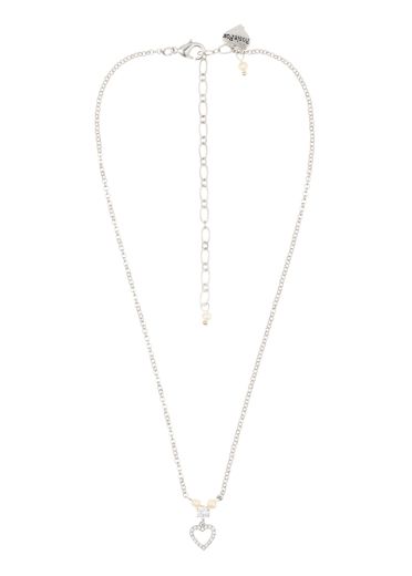 Ivory Freshwater Pearl Crystal Heart Chain Necklace