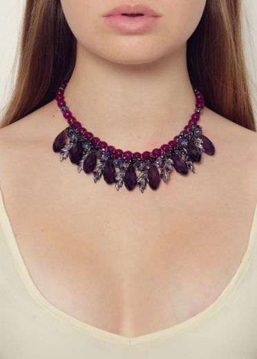 Berry Agate Statement Leaf Necklace