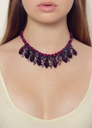 Berry Agate Statement Leaf Necklace