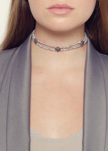 Freshwater Grey Pearl & Crystal Choker