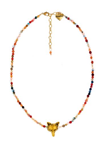 Ruby Rainbow Agate Fox Necklace