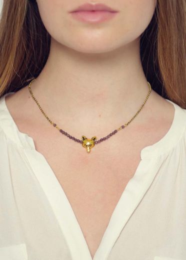 Dove Agate Fox Bar Necklace