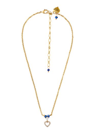 Cobalt Blue Freshwater Pearl Crystal Heart Chain Necklace