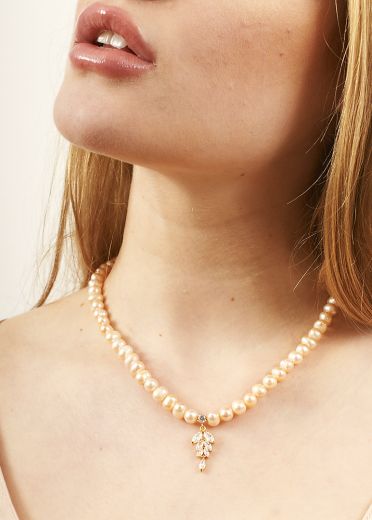 Pink Pearl Crystal Leaf Necklace