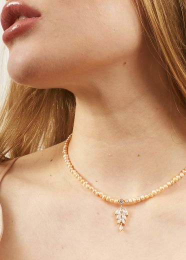 Pink Pearl Exquisite Crystal Leaf Necklace