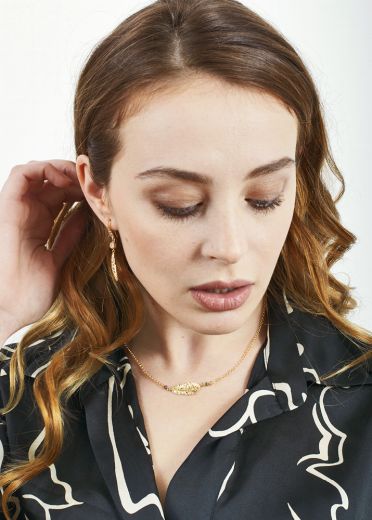 Blush Pyrite Gold Lucky Feather Chain Necklace				