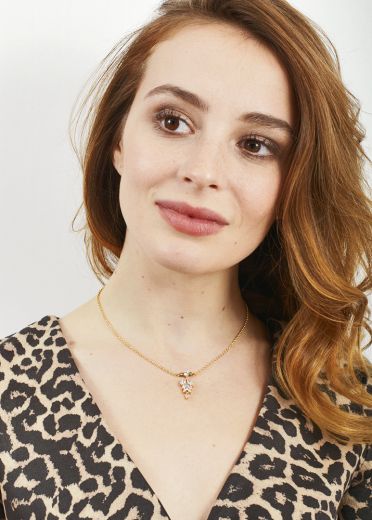 Blush Pyrite Crystal Leaf Chain Necklace				