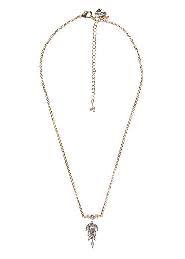 Ivory Freshwater Pearl Gold Crystal Leaf Chain Necklace				