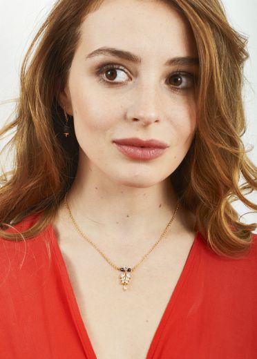 Royal Navy Agate Crystal Leaf Chain Necklace				