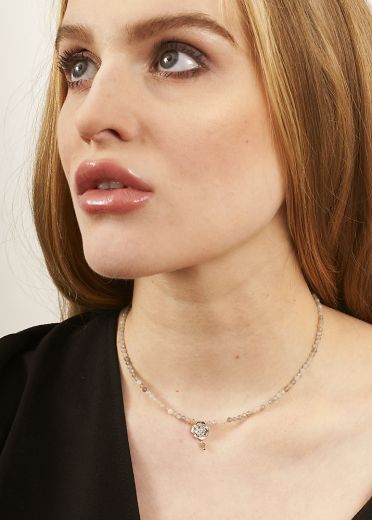 Labradorite Silver Rose Necklace