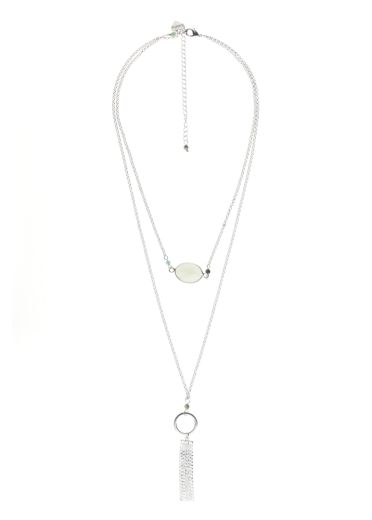 African Pine Gemstone Layer Tassel Necklace