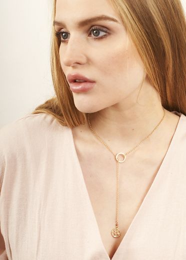 Rhodochrosite Gold Tree of Life Lariat Necklace