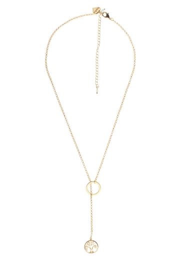 Aqua Agate Gold Tree of Life Lariat Necklace