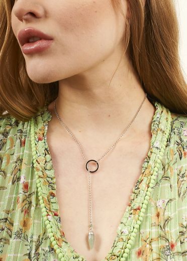 African Pine & Agate Point Gemstone Lariat Necklace
