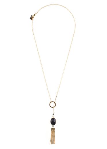 Magnetite Gemstone Tassel Lariat Necklace