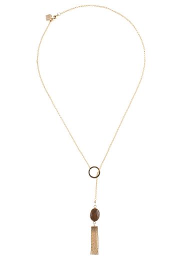 Pyrite & Tiger's Eye Gemstone Tassel Lariat Necklace