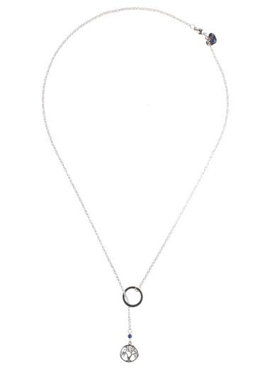 Silver Navy Tree of Life Lariat Necklace