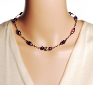 Amethyst & Blue Quartz Gemstone Chain Necklace