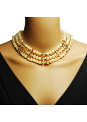 Apricot Agate & Crystal Collar Necklace