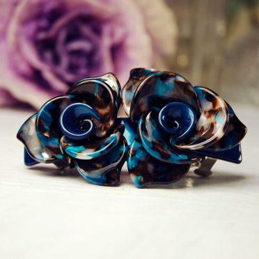 black and blue rose hair clip 