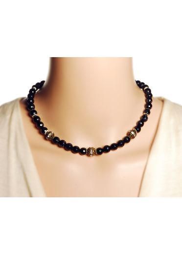 Black Onyx Gemstone & Crystal Necklace