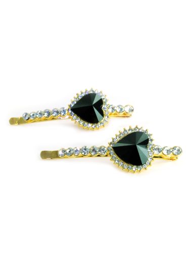 Edwardian Crystal Heart Hair Slides