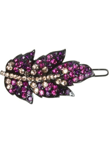 Fuchsia Crystal Leaf Hair Clip