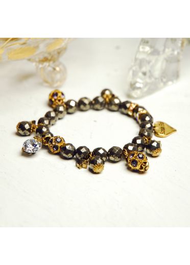 Gold Pyrite Gemstone Charm Bracelet