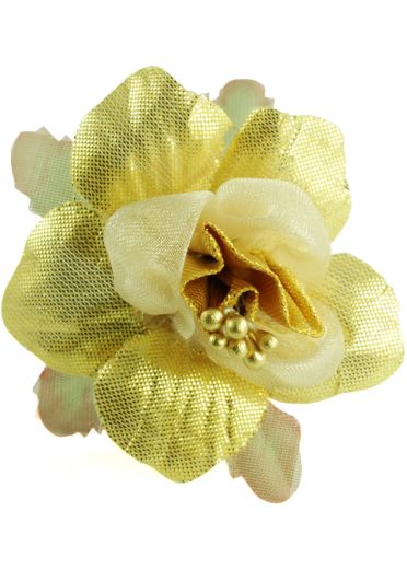 Gold Silk Rose Hair Clip & Corsage