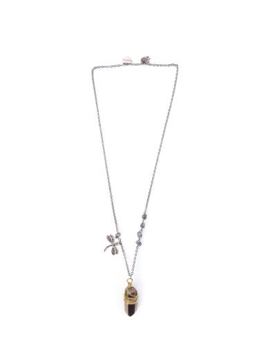 Purple hematite rock dragonfly necklace