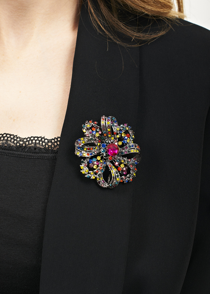 Rainbow Swirl Crystal Brooch and Hair Clip