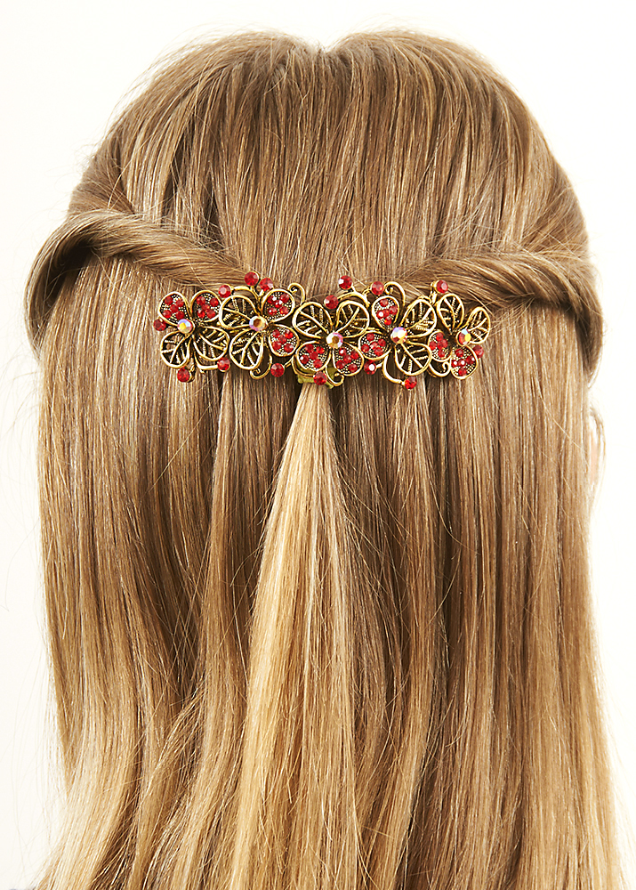 Red Poppies Crystal Barrette Clip