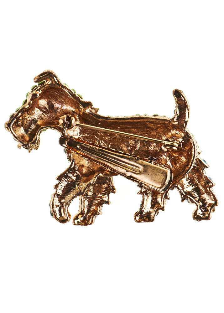 Dazzling Green Fox Terrier Hairclip and Brooch
