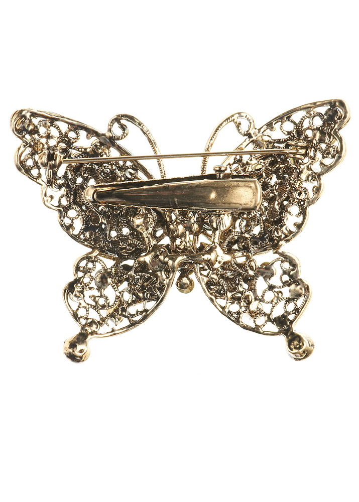 Green Crystal Butterfly Hairclip & Brooch