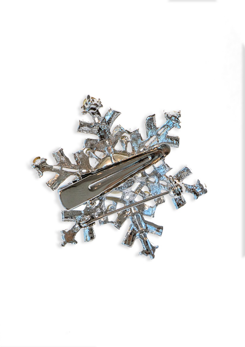 Silver Pearl & Crystal Snowflake Hairclip & Brooch