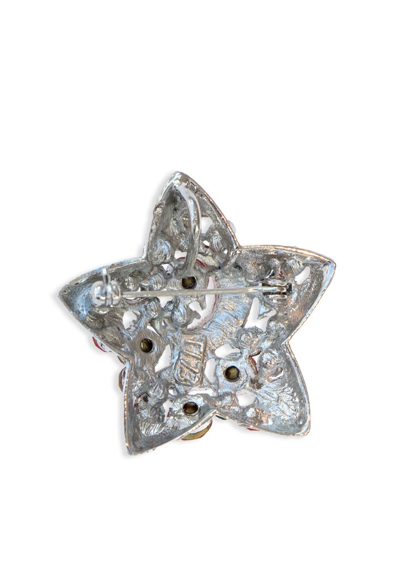 Silver & Ruby Crystal Star Brooch