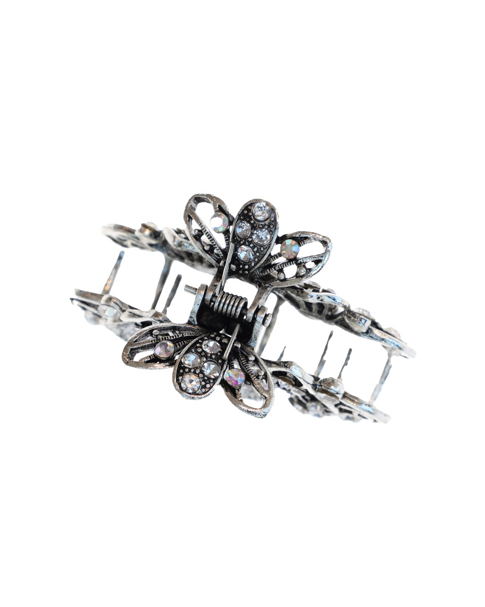 Silver Crystal Flower Jaw Clip