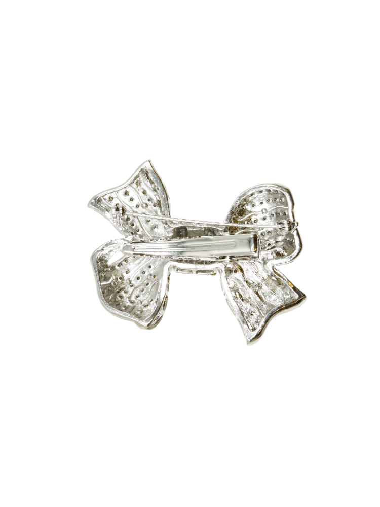Silver Crystal & Emerald Bow Hairclip & Brooch