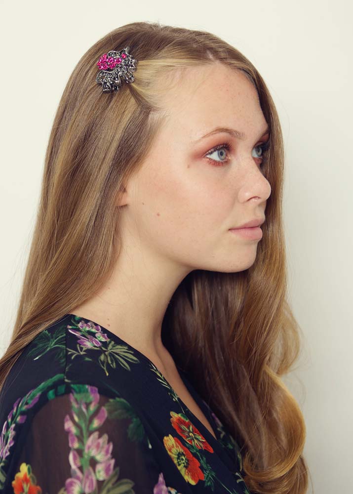 Electric Pink Rose Bouquet Hairclip & Brooch 