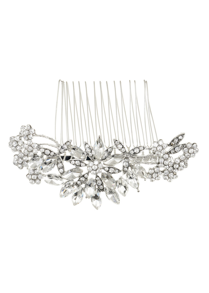 Silver Crystal Flower Comb
