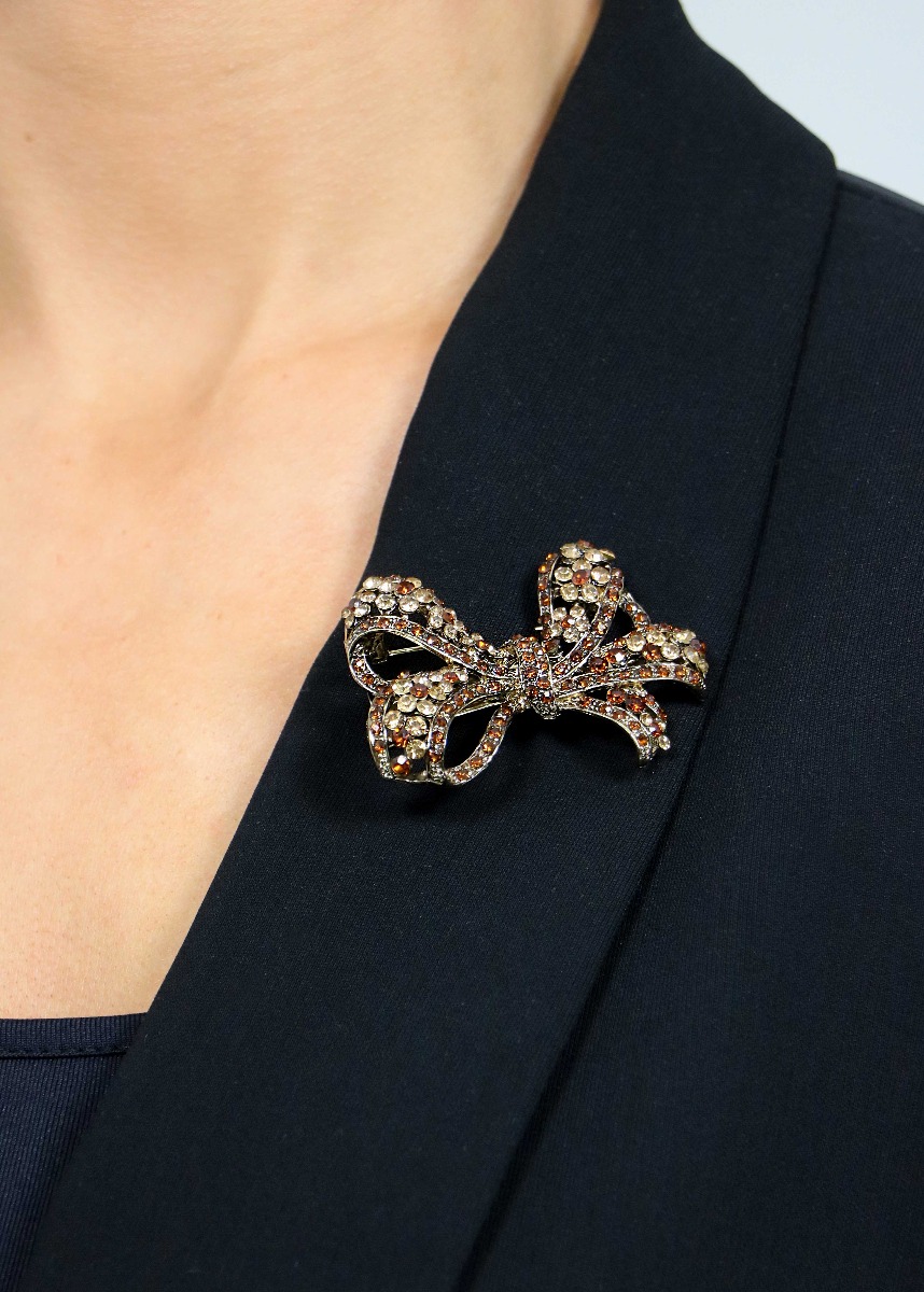 Gold Crystal Bow Brooch & Hairclip
