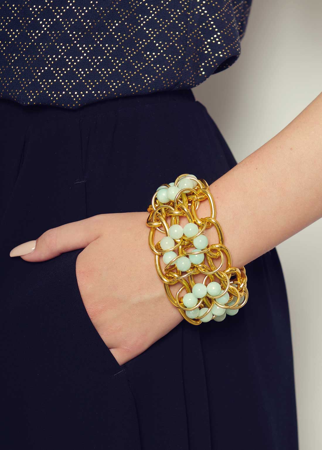 Baby Blue Gold Chain Cuff