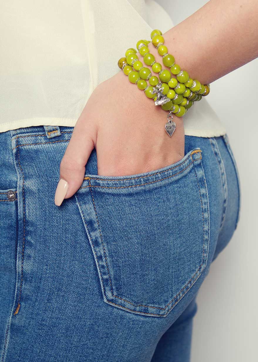 Olive Agate Stretch Cuff Bracelet