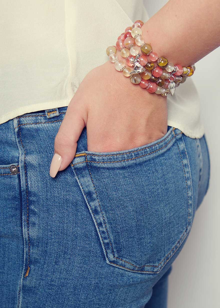 Strawberry Natural Agate Stretch Cuff Bracelet