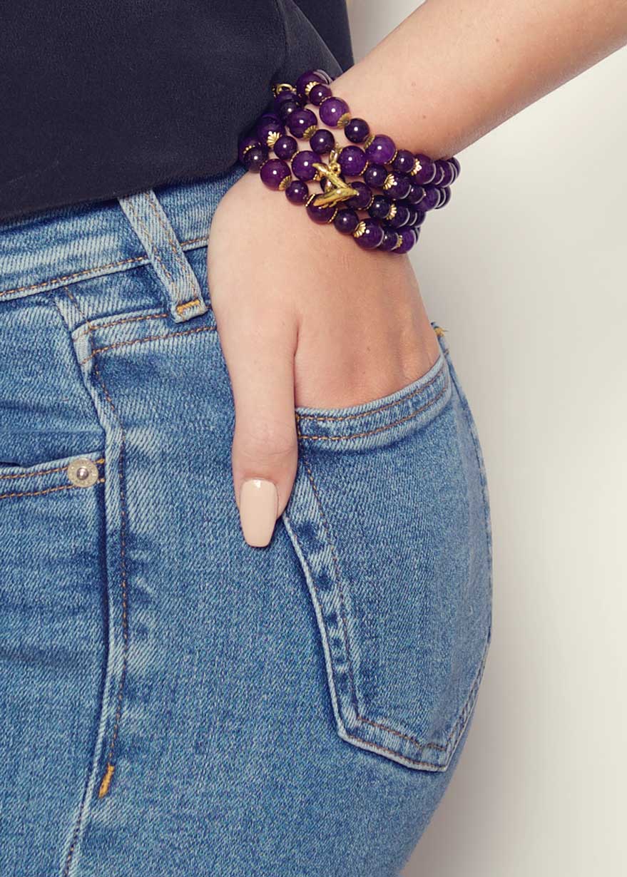 Purple Agate Stretch Cuff Bracelet